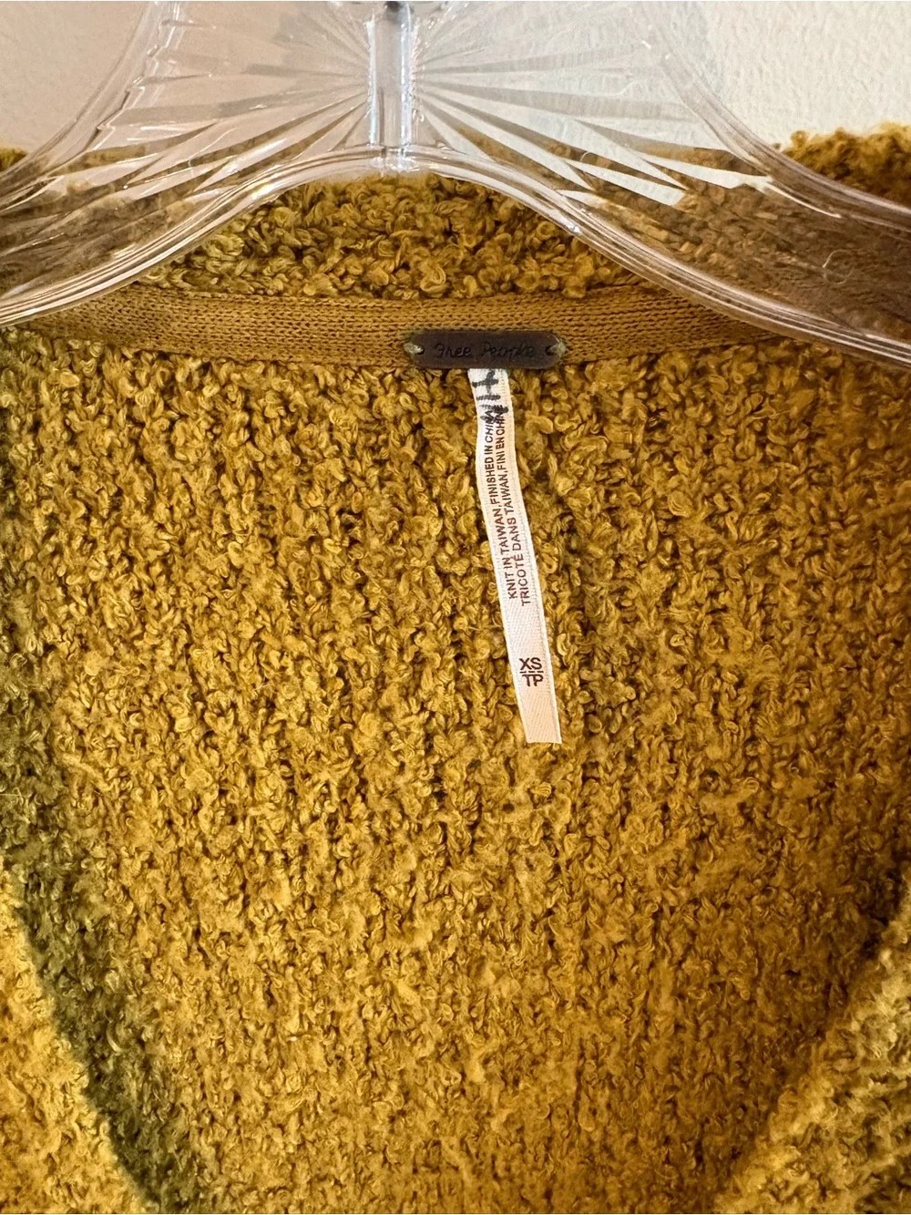 Free People Finders Keepers Bouclé V-Neck Sweater in Athena moss green